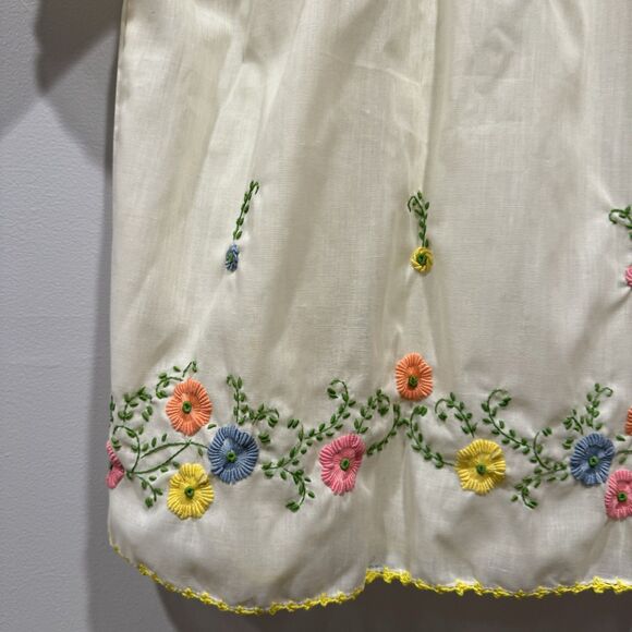 Vintage Handmade Top Embroidered Floral Short Sleeve Stitched Trim Women M Cream - Picture 3 of 9